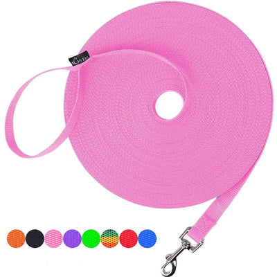 Long Dog Leash Obedience Recall Training Agility Lead - 15Ft 20Ft 30Ft 50Ft 100Ft Play Pink