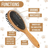 Pet Slicker Brush with Bamboo Handle – Double-Sided Grooming Comb for Dogs & Cats, Long Hair