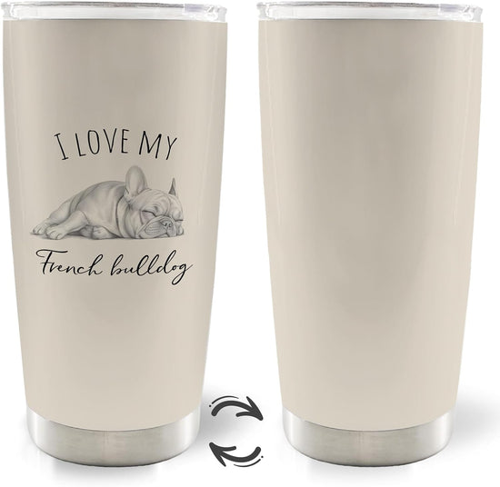 I Love My French Bulldog Dog Mom 20Oz Travel Coffee Mug Tumbler, French Bulldog Frenchie Dog Gifts for Women Men Dogs Lovers, Frenchie Water Stainless Steel Tumbler with Lid and Straw Mug