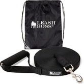Free Range - Long Dog Leash for Large Dogs + Drawstring Backpack - 1 Inch Nylon Training Lead with Padded Handle (Black) (30 Ft)
