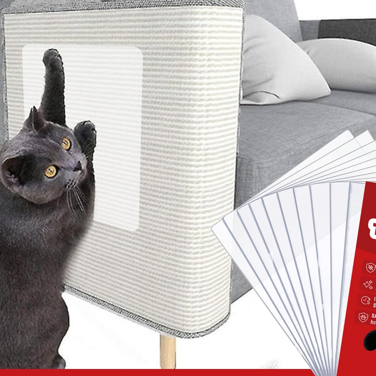 Cat Scratch Furniture Protector – Double Sided - anti Cats Scratching Sticky Tape - No-Residue for Couch, Doors & Walls - 10 Sheets - XL 17" L 12" W Furniture Protectors – Clear Training Tape