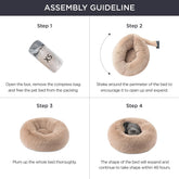 Calming Plush Cat Bed – Small 20” Round Washable Pet Bed with Anti-Slip, Camel Color