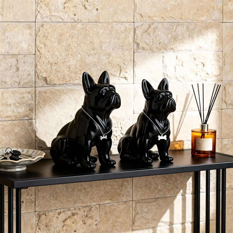 Black French Bulldog Statue,Pug Resin Sitting Dog Statue, English Bulldog Home Decoration Sculpture, Living Room Desktop Decoration, Modern Collection Art Dog Gift