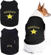 Dog Tshirt - Embroidered “ Sheriff “ Dogs Apparel - Lightweight and Skin Friendly Dog Clothes - Sleeveless Doggy Tee Shirts - Machine Washable Shirt for Large Dogs - XL