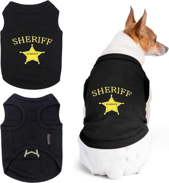 Dog Tshirt - Embroidered “ Sheriff “ Dogs Apparel - Lightweight and Skin Friendly Dog Clothes - Sleeveless Doggy Tee Shirts - Machine Washable Shirt for Large Dogs - XL
