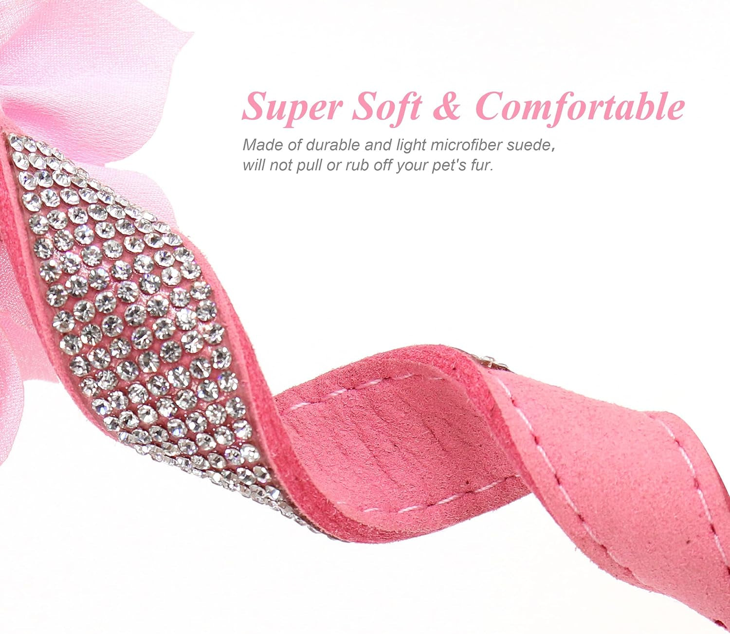 Rhinestone Dog Collar and Leash Set, Sparkling Girl Dog Collars with Bling Diamonds, Soft Suede Leather Pink Pet Collar with Cute Flower for Small Puppy Dogs Walking Party Wedding,S