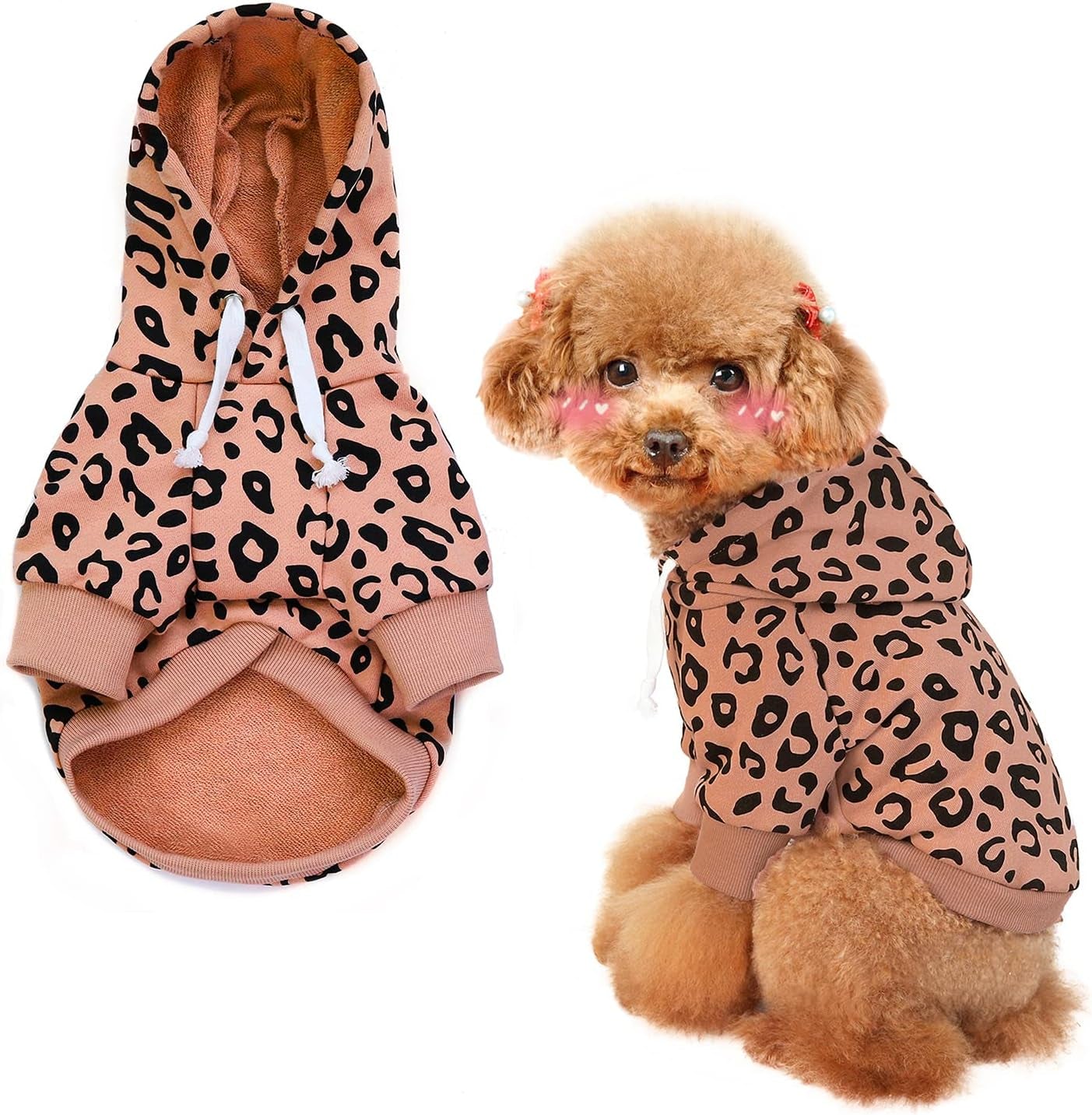 Dog Leopard Hooded Sweatshirt with Hat, Dogs Clothes Lightweight Puppy Hoodie for Small Dog Cat, Doggy Hoody Outfits Cat Apparel