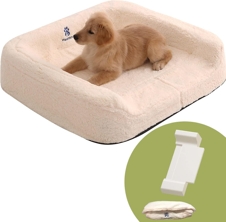 Size Adjustable Dog Bed, Orthopedic Dog Bed with Certipur-Us Foam, Waterproof Dog Bed with Removable Cover, Thick Dog Couch with 3 Side Bolsters for Jumbo Dog, Medium Dog and Large Dog