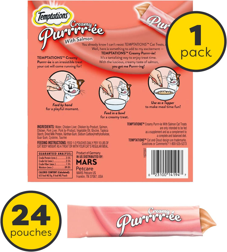 Creamy Puree Squeezable Lickable Wet Cat Treats with Salmon, 0.42 Oz. Tubes, 24 Count