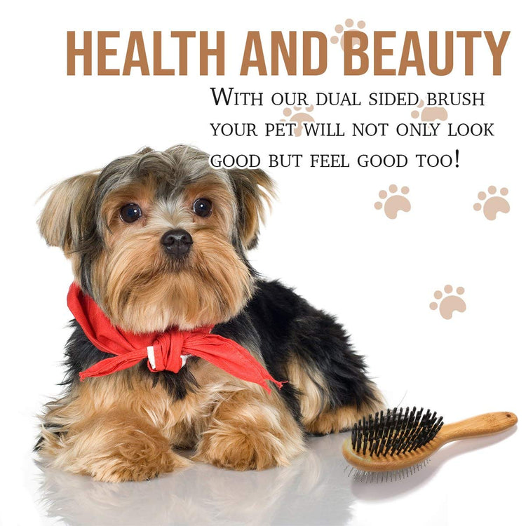 Pet Slicker Brush with Bamboo Handle – Double-Sided Grooming Comb for Dogs & Cats, Long Hair