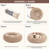 Calming Dog & Cat Bed, Cat Bed for Indoor Cats, Anti-Anxiety Donut round Bed, Fluffy Warming Pet Bed for Small Medium Dogs and Cats, Beige Taupe 20"/24"