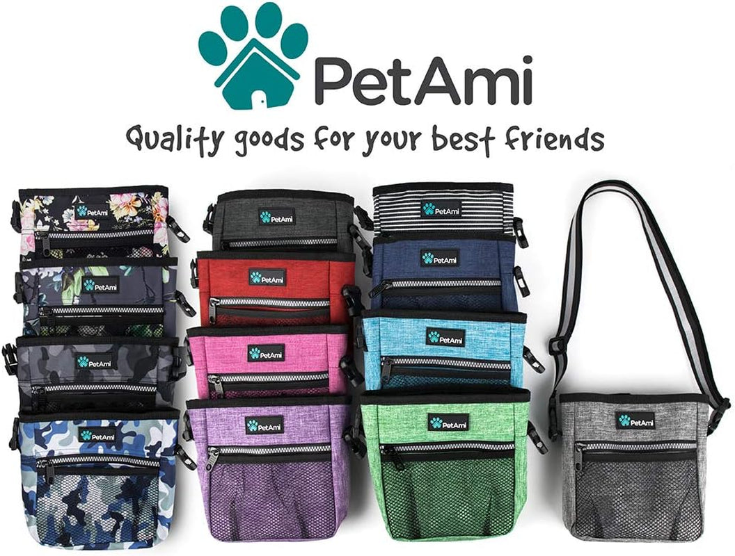 Dog Treat Bag for Training – Camo Black Pouch with Poop Bag Dispenser, 3-Way Wear