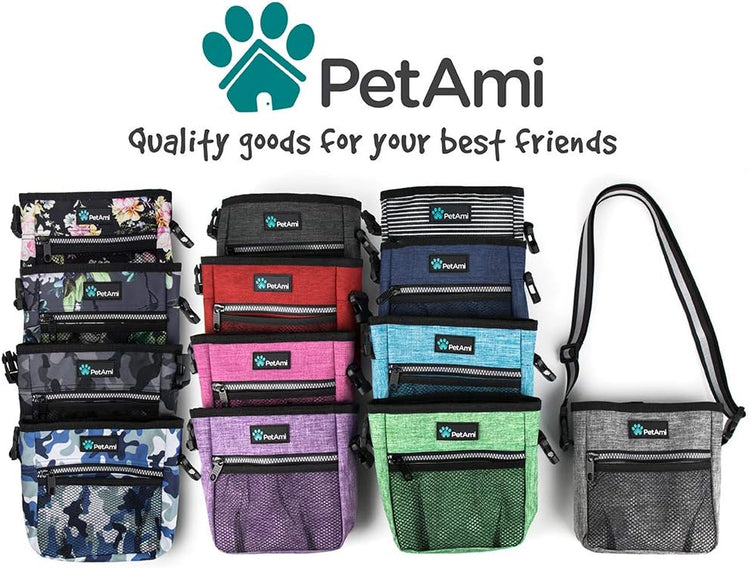 Dog Treat Bag for Training – Camo Black Pouch with Poop Bag Dispenser, 3-Way Wear