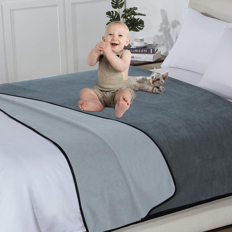 Waterproof 100% Leak Proof Blanket for Baby Adults Pets Dogs Cats, Pee Proof, 3 Layer Protector for Bed, Sofa Couch and Other Furniture, 70"X90", Charcoal | Light Grey, Reversible Lightweight