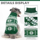 Cable Knit Dog Sweater Turtleneck, Cold Weather Pullover Classic Knitwear, Snowflake Pattern Thick Warm Winter Pet Clothes, Dog Christmas Sweater for Small Medium Large Dogs Cats,Green SM