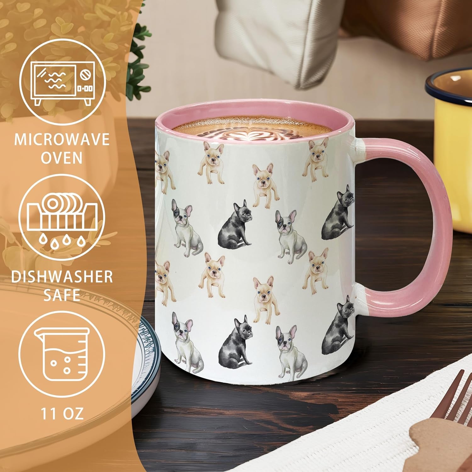 French Bulldog Coffee Mugs - French Bulldog Mug, Frenchie Coffee Teacup, Frenchie Dog Mug, Frenchiedog Gifts for Dog Lovers Women Men, Frenchbulldog Gifts Ceramic Coffeemug 11Oz