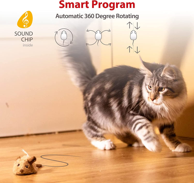 Automatic Moving Mouse Cat Toy with Squeaky Sound – Interactive Electronic Toy for Indoor Cats (Brown Ears)