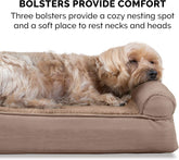 Orthopedic Dog Bed for Large/Medium Dogs W/ Removable Bolsters & Washable Cover, for Dogs up to 55 Lbs - Plush & Suede Sofa - Almondine, Large