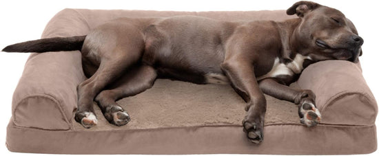 Orthopedic Dog Bed for Large/Medium Dogs W/ Removable Bolsters & Washable Cover, for Dogs up to 55 Lbs - Plush & Suede Sofa - Almondine, Large