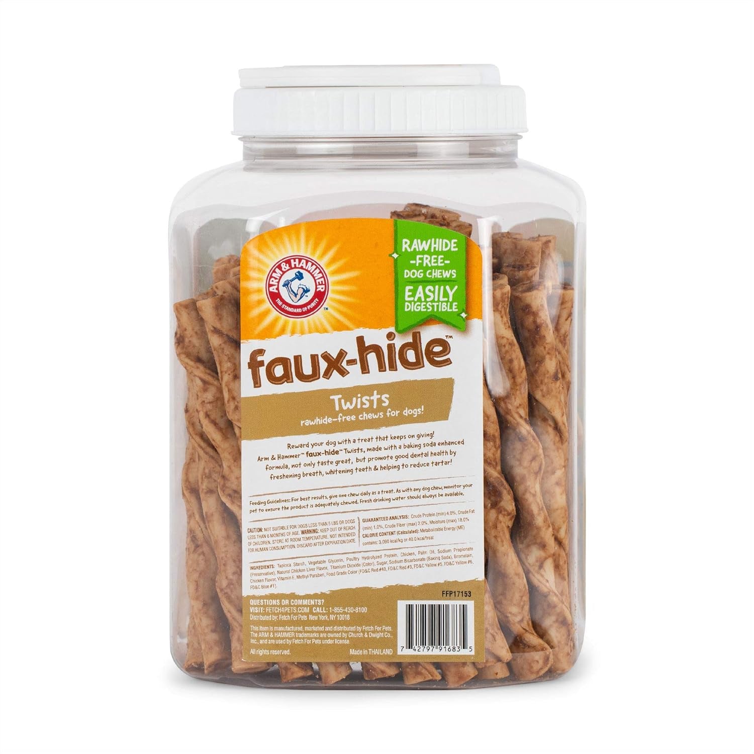 Faux-Hide Dog Dental Treat Twists in Chicken Flavor, 75 Pcs Value Bucket | Rawhide Free Dog Chews Dental Treats Baking Soda Dog Treats for Plaque and Tartar Control