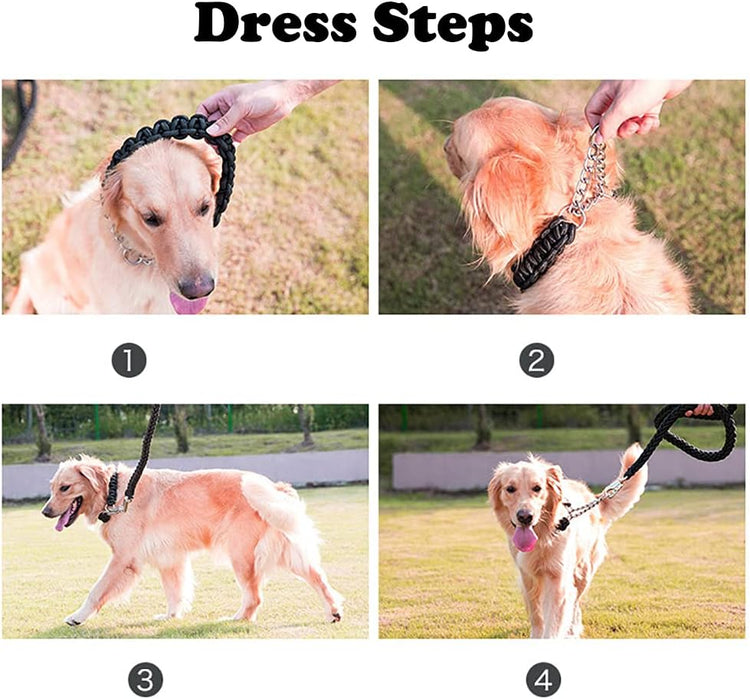 Dog Collar and Leash Set, Heavy Duty Nylon Braided Rope Strong 47 FT Dog Leash and Martingale Training Collar for Small Medium Large Dogs Training and Walking (Red & Black)