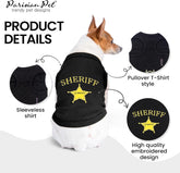 Dog Tshirt - Embroidered “ Sheriff “ Dogs Apparel - Lightweight and Skin Friendly Dog Clothes - Sleeveless Doggy Tee Shirts - Machine Washable Shirt for Large Dogs - XL