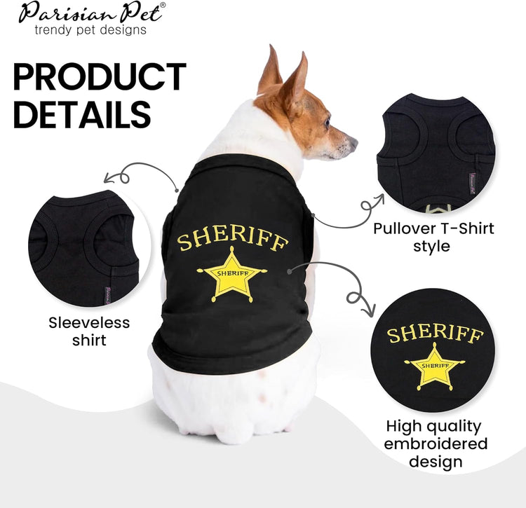 Dog Tshirt - Embroidered “ Sheriff “ Dogs Apparel - Lightweight and Skin Friendly Dog Clothes - Sleeveless Doggy Tee Shirts - Machine Washable Shirt for Large Dogs - XL