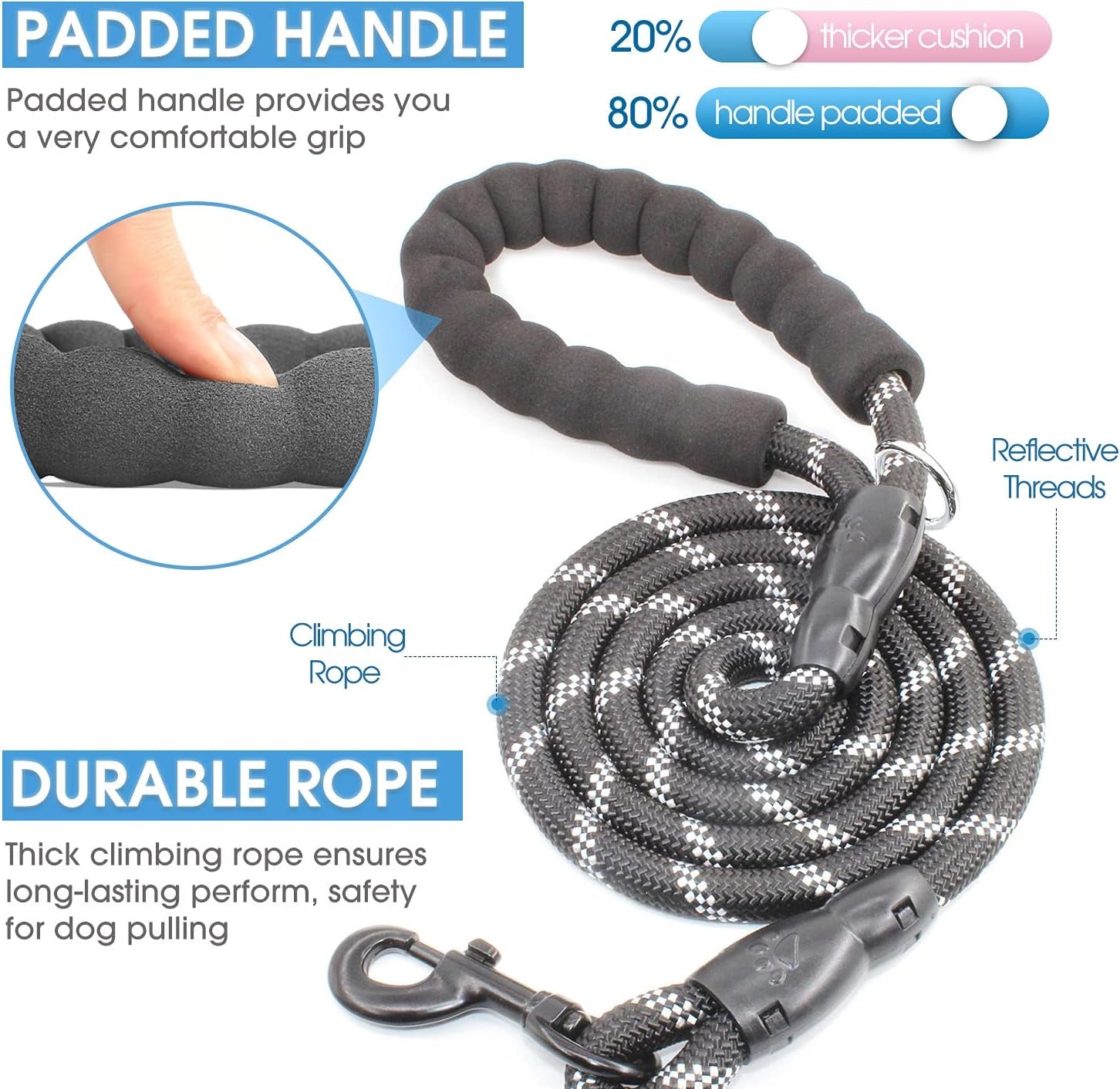 2 Packs 5/6 FT Dog Leash with Comfortable Padded Handle and Highly Reflective Threads Dog Leashes for Small Medium and Large Dogs (5FT-1/2&