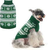 Cable Knit Dog Sweater Turtleneck, Cold Weather Pullover Classic Knitwear, Snowflake Pattern Thick Warm Winter Pet Clothes, Dog Christmas Sweater for Small Medium Large Dogs Cats,Green SM