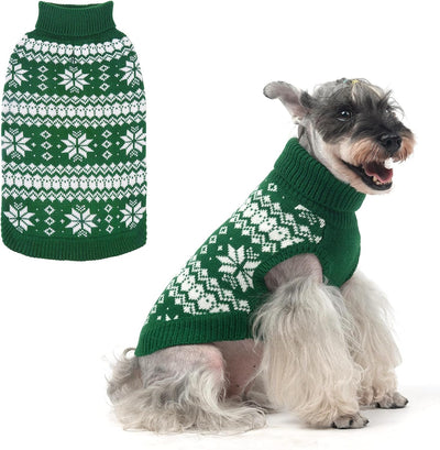 Cable Knit Dog Sweater Turtleneck, Cold Weather Pullover Classic Knitwear, Snowflake Pattern Thick Warm Winter Pet Clothes, Dog Christmas Sweater for Small Medium Large Dogs Cats,Green SM