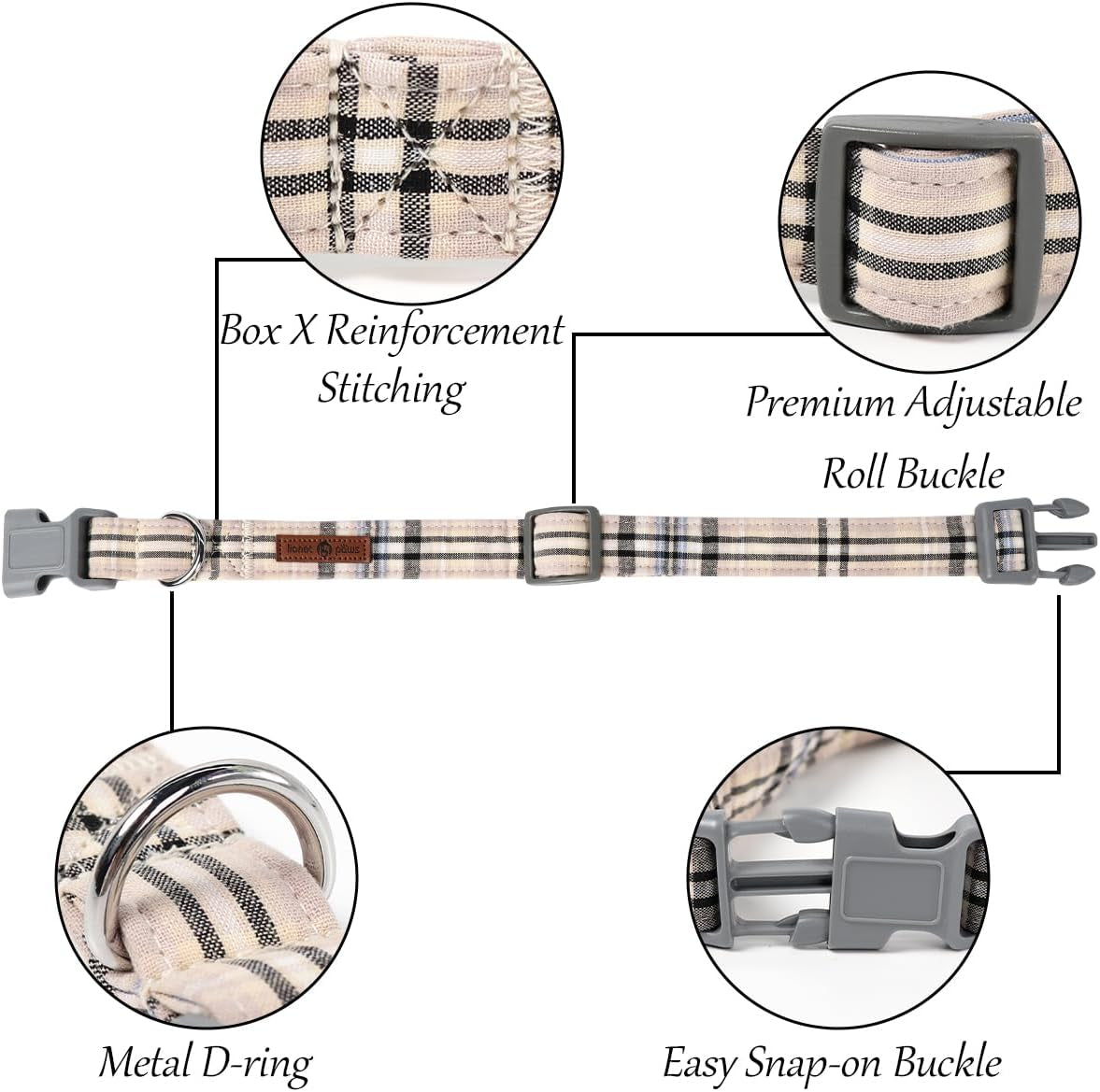 Adjustable Dog & Cat Collar with Bowtie – Grid Pattern, Plastic Buckle, Fits Small to Large Pets