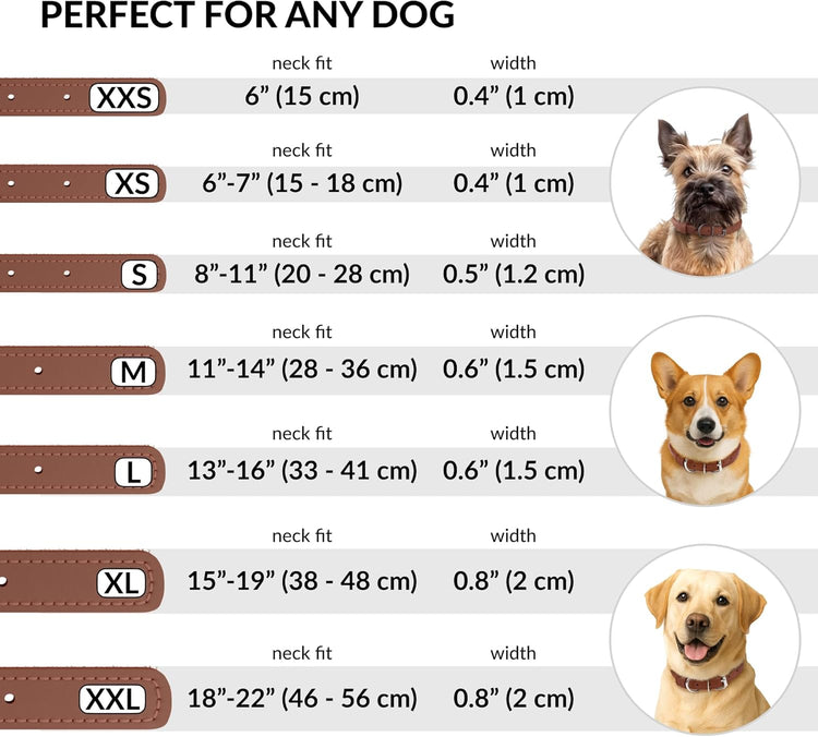 Rolled Leather Dog Collar, Soft Padded round Puppy Collar, Handmade Genuine Leather Collar Dog Small Large Cat Collars 13 Colors (15-19 Inch, Cinnamon Textured)