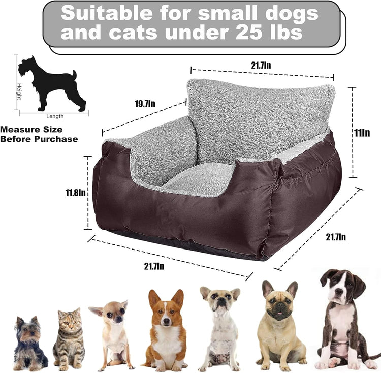 Dog Car Seat with Safety Belt, Washable Booster for Small Dogs, Anti-Slip Travel Bed for Front or Back Seat, Adjustable Buckle, Storage Pockets