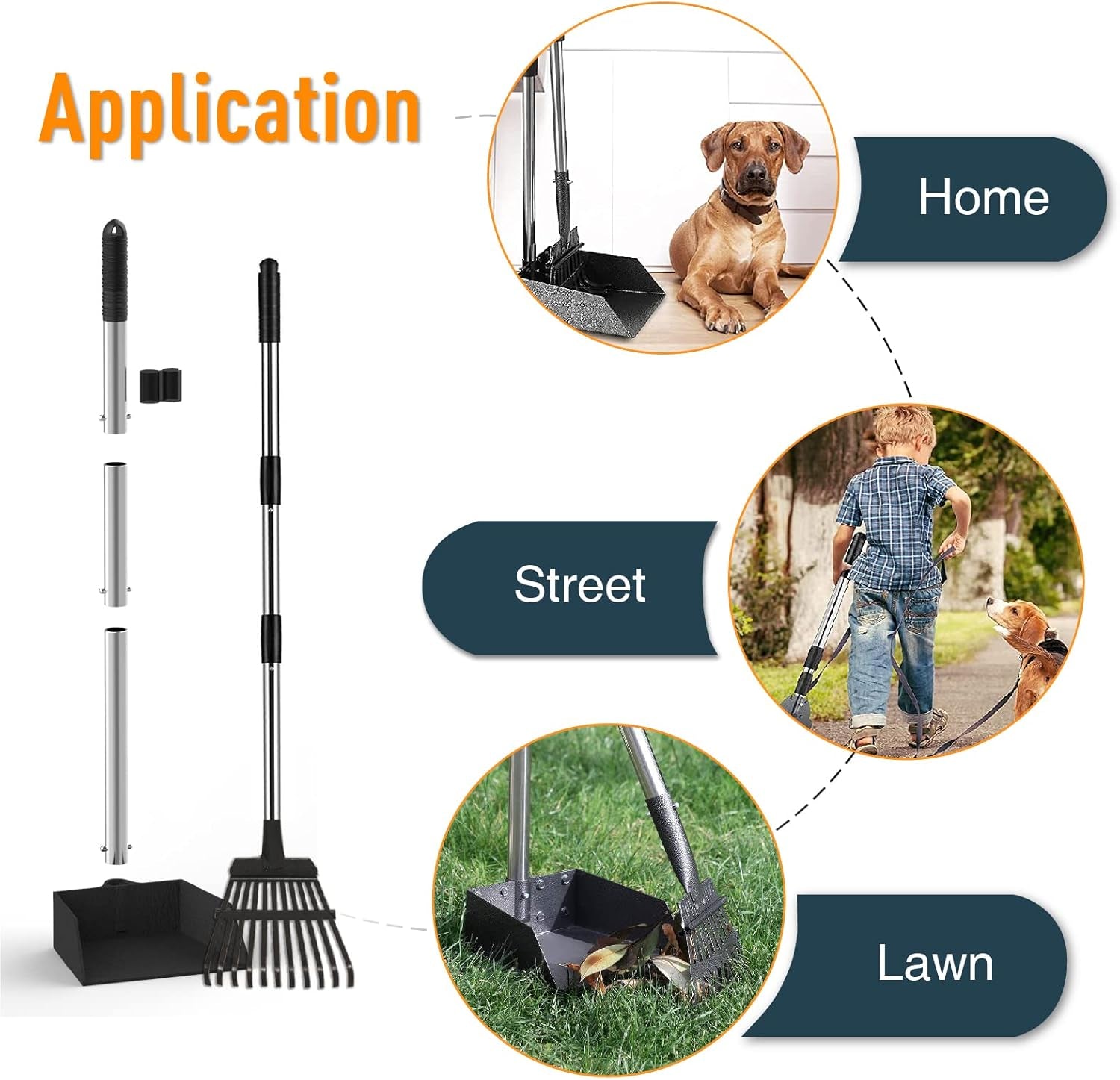 Pet Pooper Scooper for Large Dog, Height Adjustable Poop Scoop Removal Picker with Long Handle Extra Large Tray - Easy to Wash