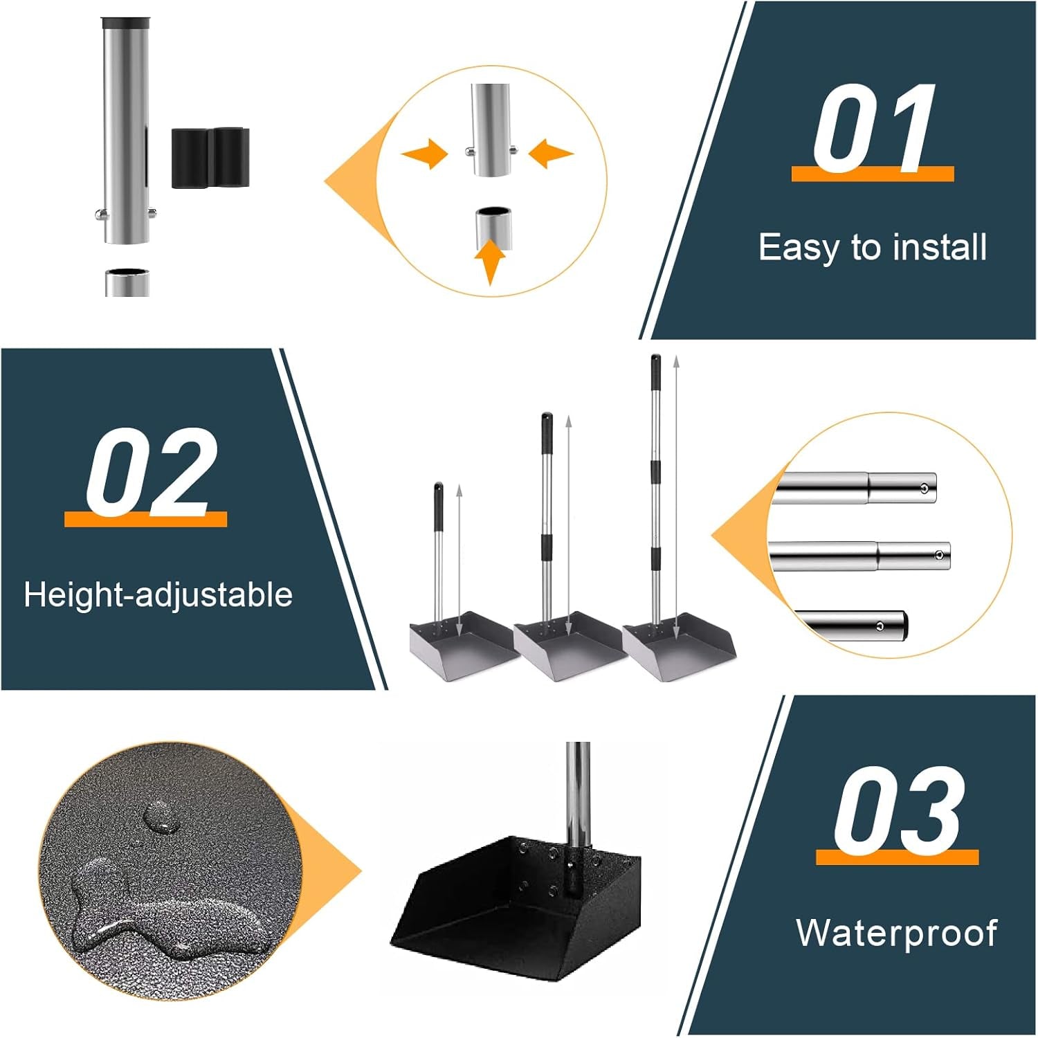 Pet Pooper Scooper for Large Dog, Height Adjustable Poop Scoop Removal Picker with Long Handle Extra Large Tray - Easy to Wash