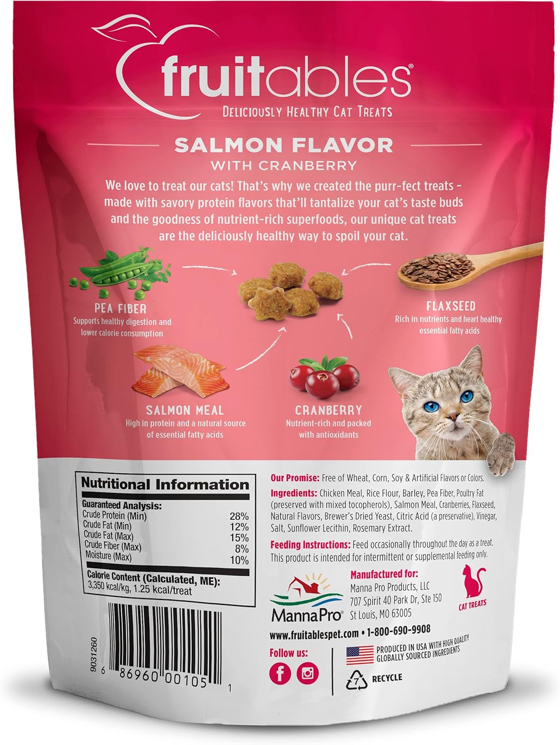 Cat Treats Crunchy Salmon & Cranberry Cat Treats Healthy Low Calorie, High Protein Wheat, Corn & Soy Free 30 Ounces