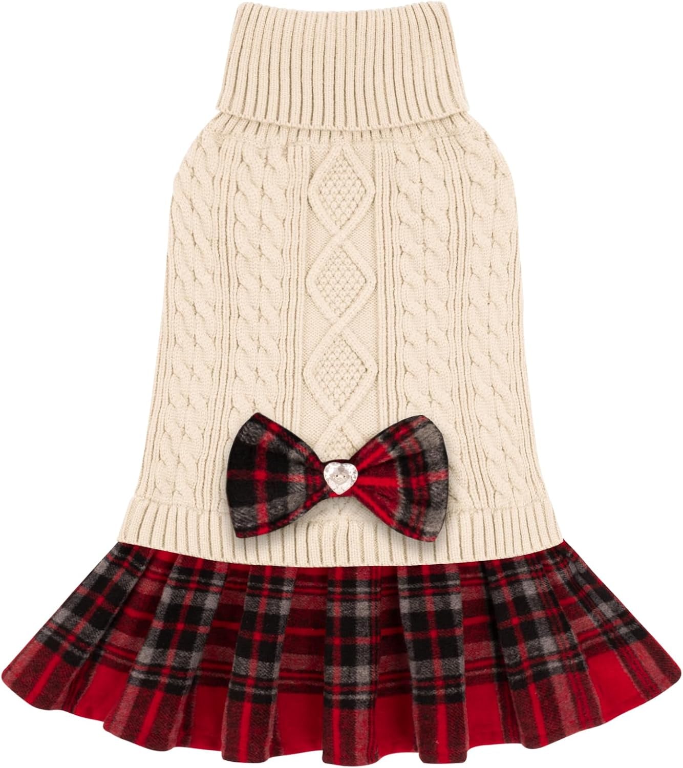 Dog Sweater Knitwear Dog Sweaters for Small Dogs Girl Soft Turtleneck Pet Sweater Dress Thick Dogs Clothes with Bowtie Stretchy Cat Sweaters Warm Pullover Pet Coats for Cold Weather Winter