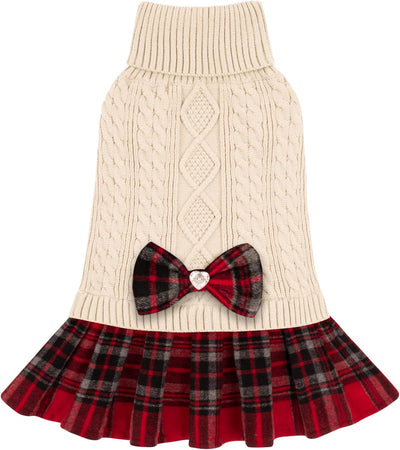 Dog Sweater Knitwear Dog Sweaters for Small Dogs Girl Soft Turtleneck Pet Sweater Dress Thick Dogs Clothes with Bowtie Stretchy Cat Sweaters Warm Pullover Pet Coats for Cold Weather Winter