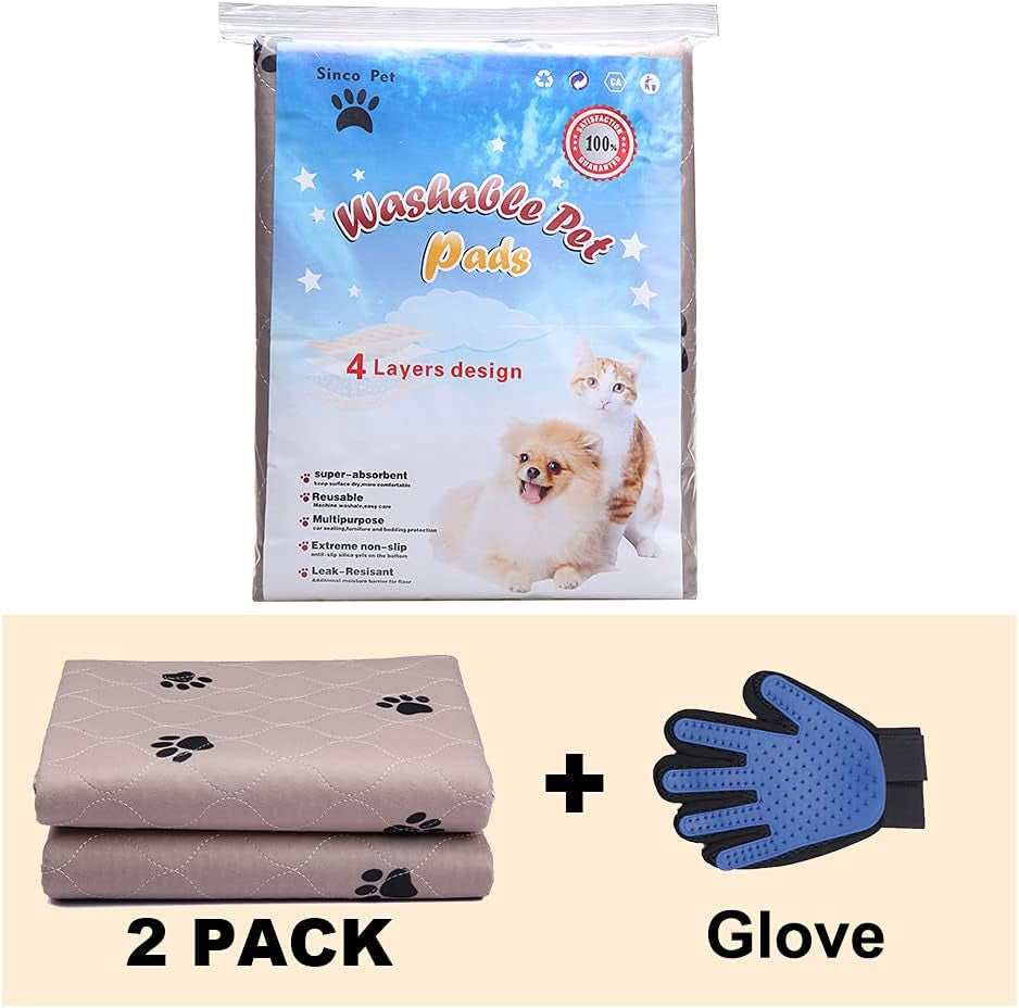 Washable Dog Training Pads – Large, Waterproof, Super Absorbing with Puppy Grooming Gloves