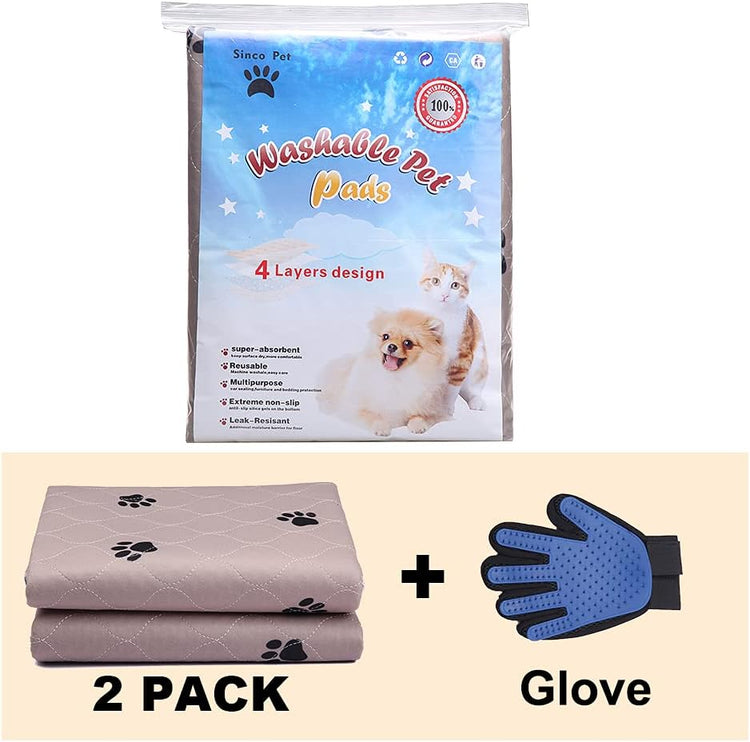 Washable Dog Training Pads – Large, Waterproof, Super Absorbing with Puppy Grooming Gloves
