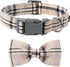 Adjustable Dog & Cat Collar with Bowtie – Grid Pattern, Plastic Buckle, Fits Small to Large Pets