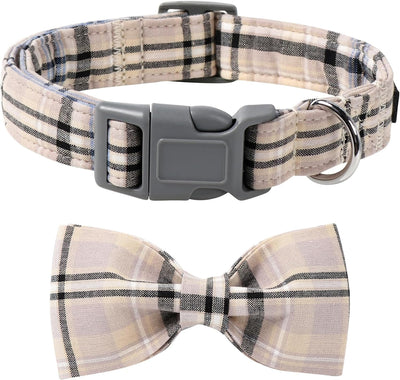 Adjustable Dog & Cat Collar with Bowtie – Grid Pattern, Plastic Buckle, Fits Small to Large Pets