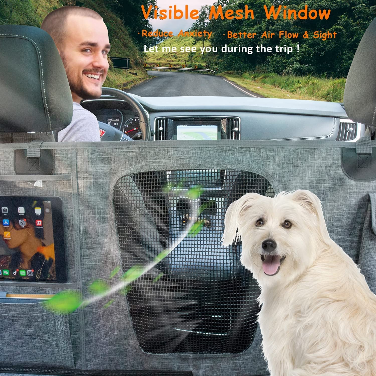 Car Dog Cover Back Seat - Waterproof Hammock with Mesh Window Multiple Pockets for Car/Truck/Suv Nonslip Rubber Back Washable