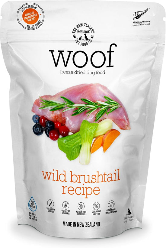 WOOF Freeze-Dried Dog Food – Wild Brushtail Recipe, High Protein Treats & Meal Toppers, 2.2 lb