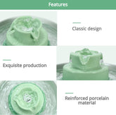 Ceramic Cat Water Fountain, 2.1L/71Oz Cupcake Cat Fountain for Dog and Cat Indoor, 2 Ultra Quiet Pumps (Green)