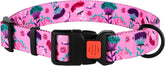 Nylon Dog Collar with Pink Floral Pattern – Adjustable 14-18 Inch