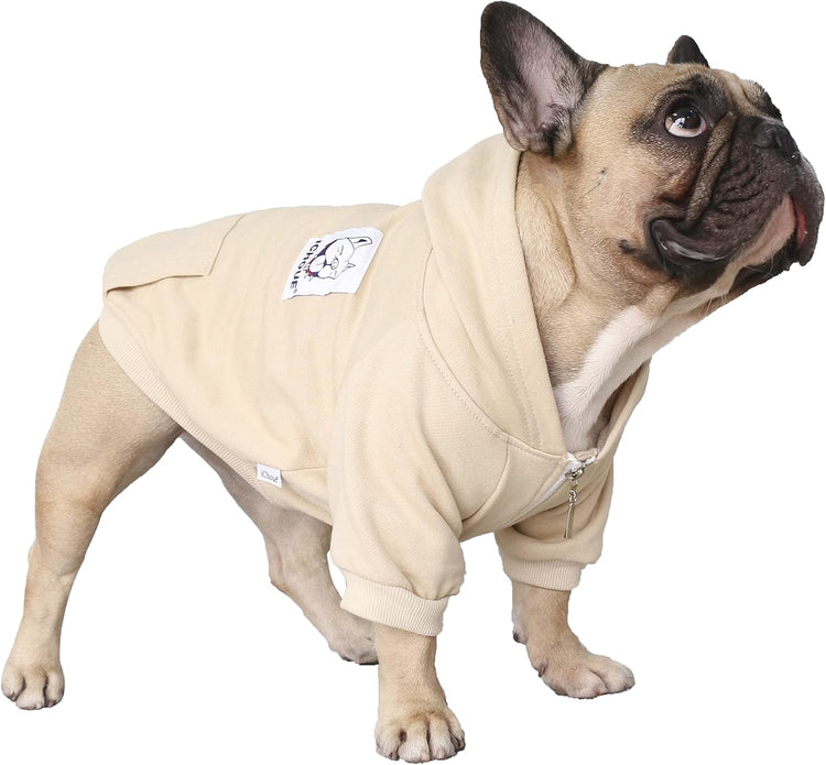 French Bulldog Frenchie Clothes Hoodies for Dogs Pug English Boston Terrier Bully Pitbull Corgi Sweatshirt Sweater Clothing - Khaki/Xlarge