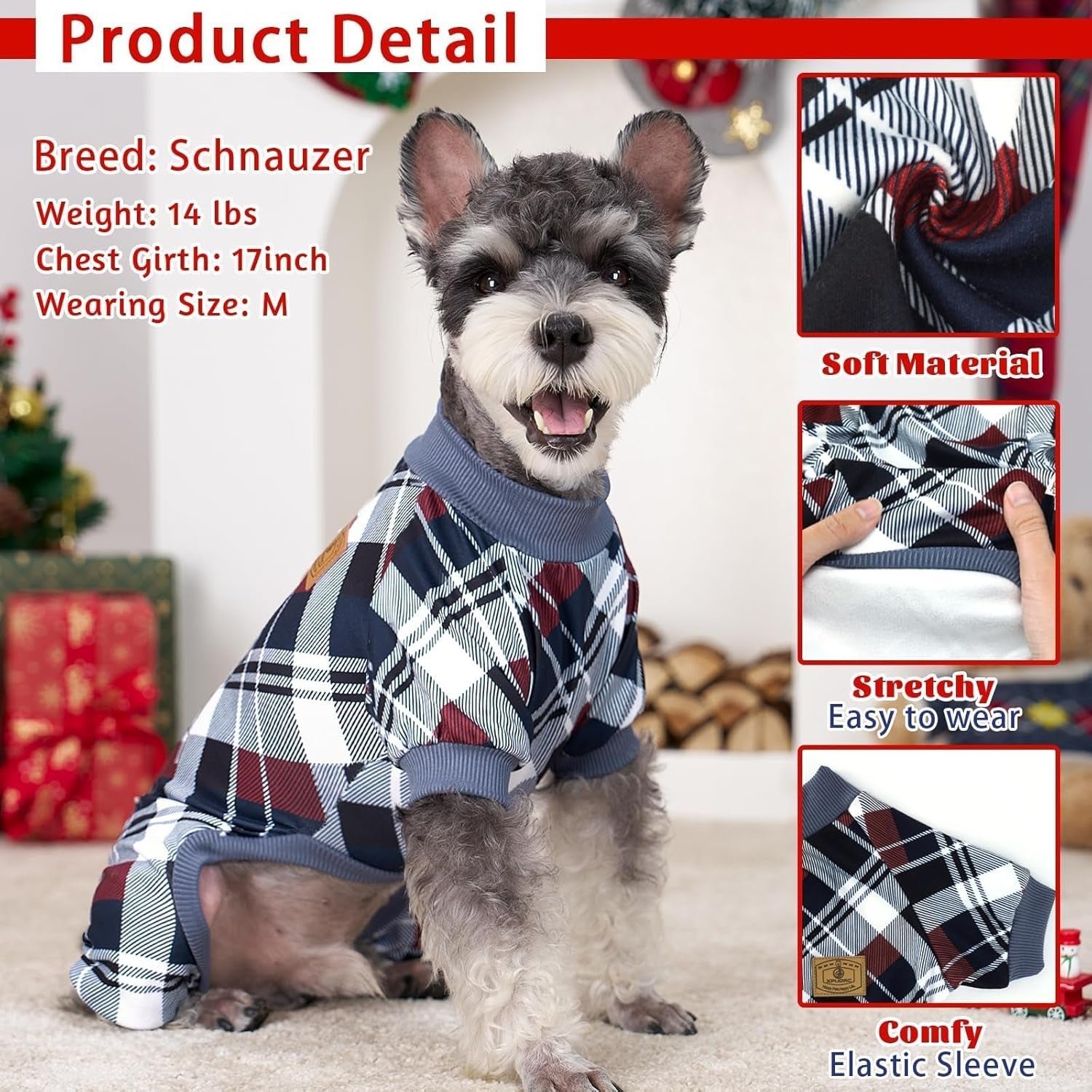 4 Pack Dog Pajamas for Small Dogs Cats Plaid Doggie Clothes Puppy Onesies Christmas Pajamas Jumpsuits Pet Pjs Shirt Apparel Medium, Red Green Beige Grey