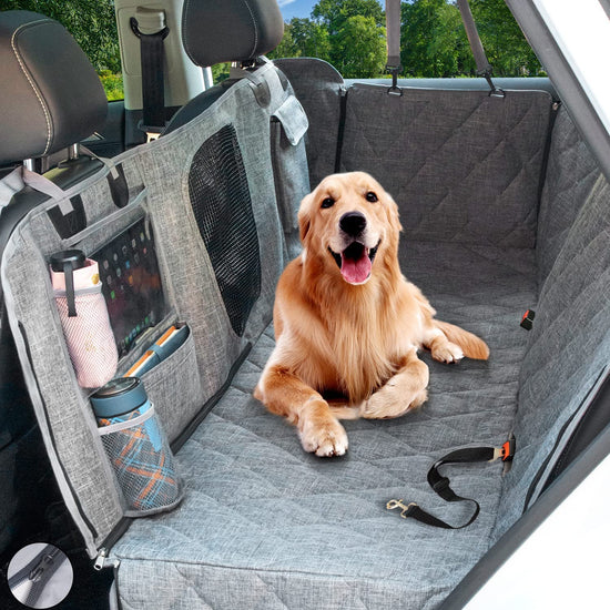 Car Dog Cover Back Seat - Waterproof Hammock with Mesh Window Multiple Pockets for Car/Truck/Suv Nonslip Rubber Back Washable