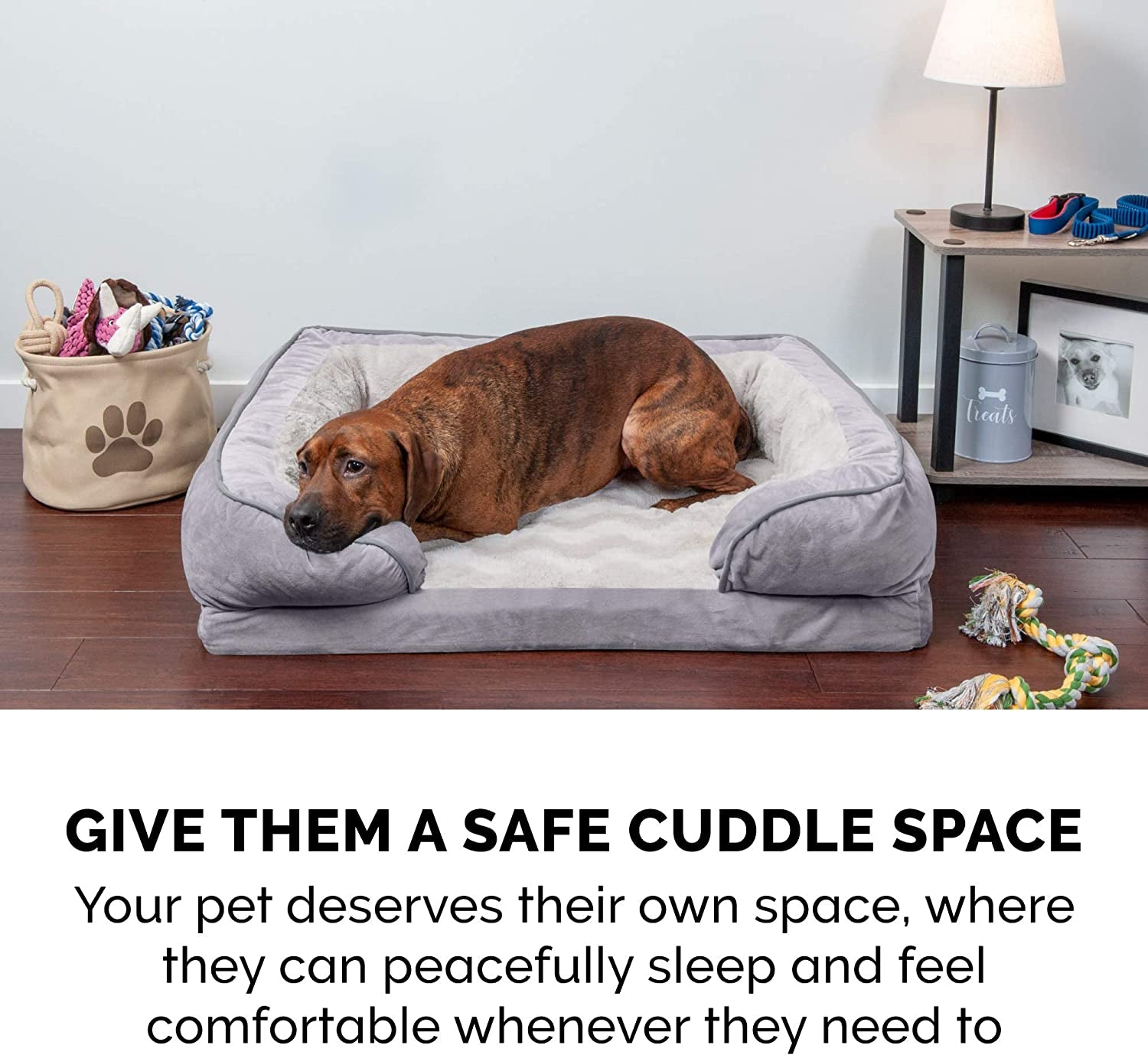 Soft, Orthopedic Foam Perfect Comfort Dog Bed with Washable & Removable Cover -Velvet Waves - Granite Gray, Dogs up to 55 Lbs - Large